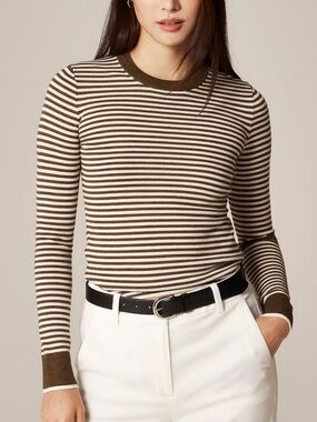 J crew ivory heather elm Carolyn fitted crewneck sweater stripe merino wool